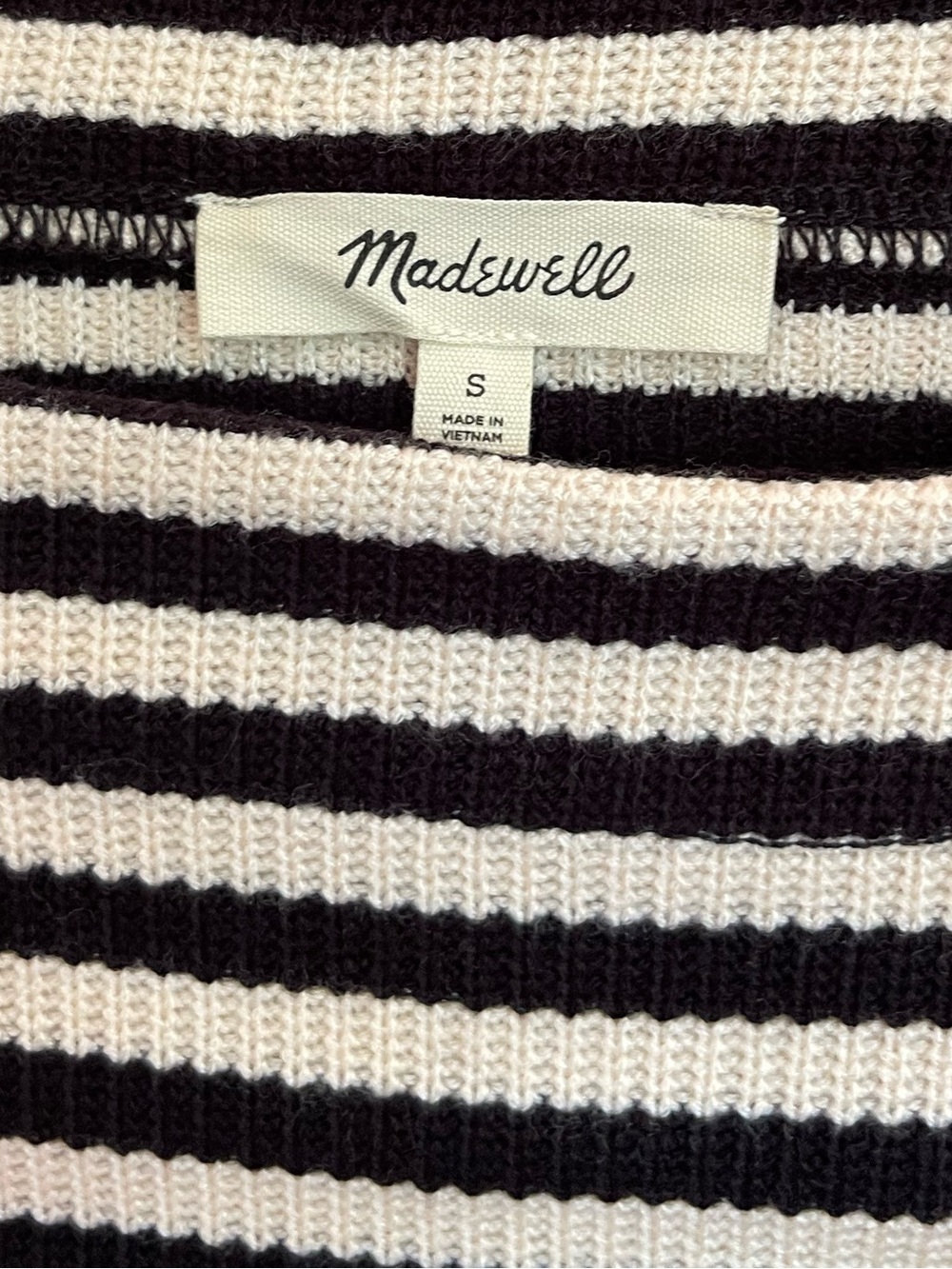 CLOSET CLOSEOUT SALE - MADEWELL Black Cream Striped Knit Boatneck Sweater - NWT - Picture 6 of 11